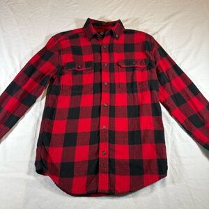 George Men's Long Sleeve Red & Black Plaid Flannel Shirt Size XS (30-32)